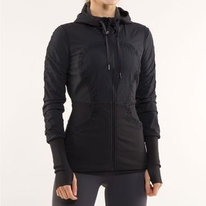 Lululemon jacket dance studio reversible black gray heathered hood rain coat 2